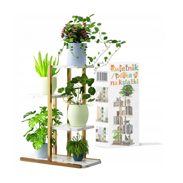 Suport pentru flori cu 4 rafturi - metal + PAL laminat - 68 cm