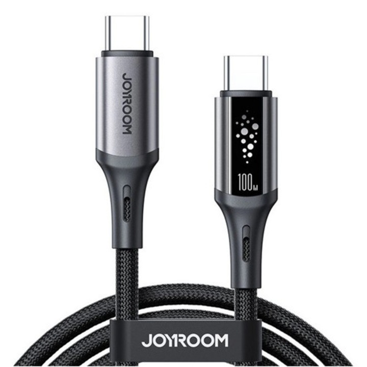 Joyroom startalk adatkábel, type-c - type-c, 100w, pd gyorstöltő, led jelzés, 120cm, fekete