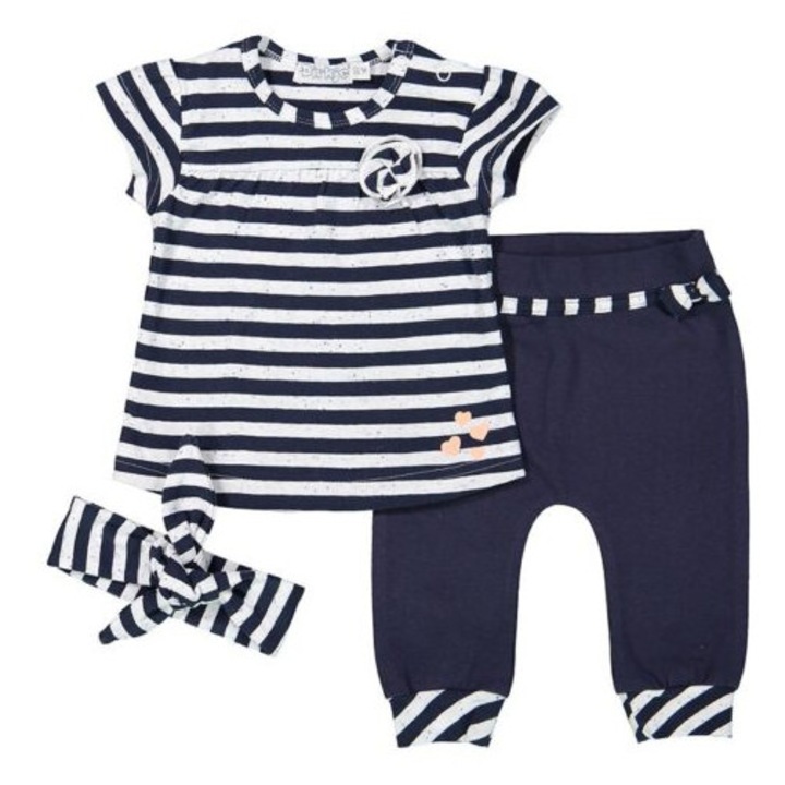 Set bebe, Dirkje, tricou, pantaloni + bentita, marinar, Alb/Bleumarin