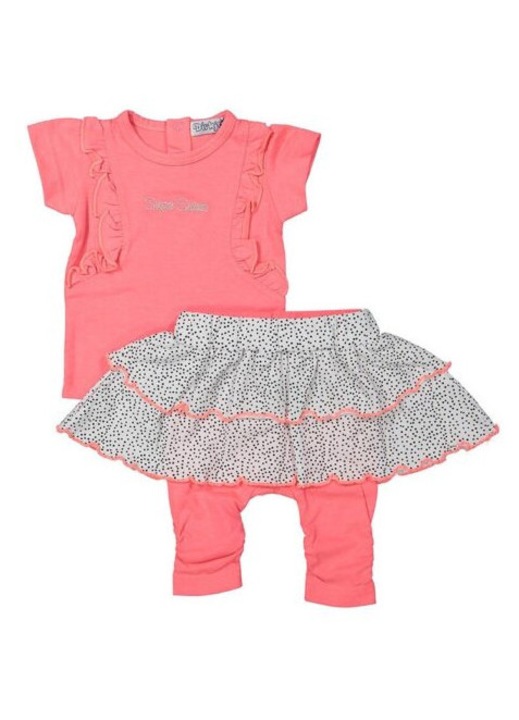 Set bebe 3 piese, Dirkje, tricou, fustita si colanti, Roz