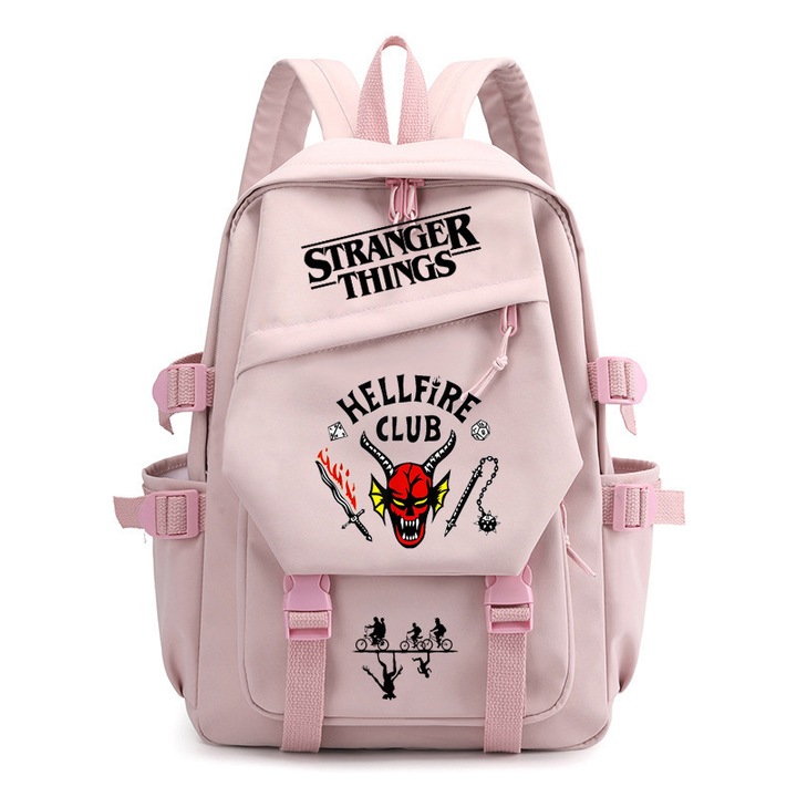 Ghiozdan Stranger Things, multifunctional, capacitate mare, roz, 017