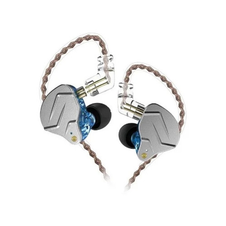 Casti profesionale in-ear KZ Acoustics ZSN PRO, driver dinamic si balanced armature, culoare albastră, cablu detasabil C-pin