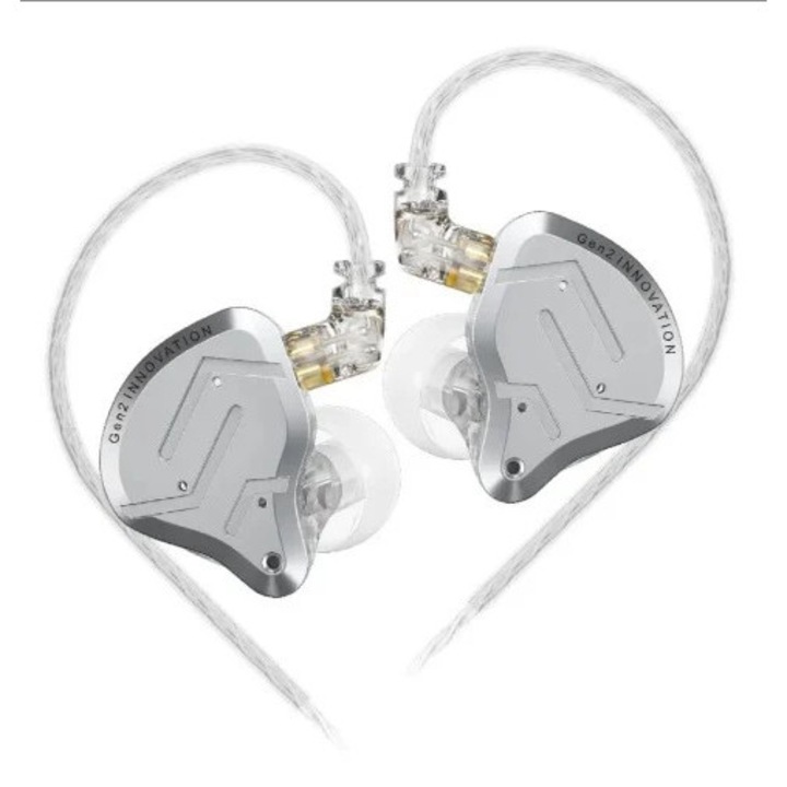 Casti in-ear profesionale KZ Acoustics ZSN PRO 2, driver dinamic si armatura balansata, alb, cablu detasabil C-pin