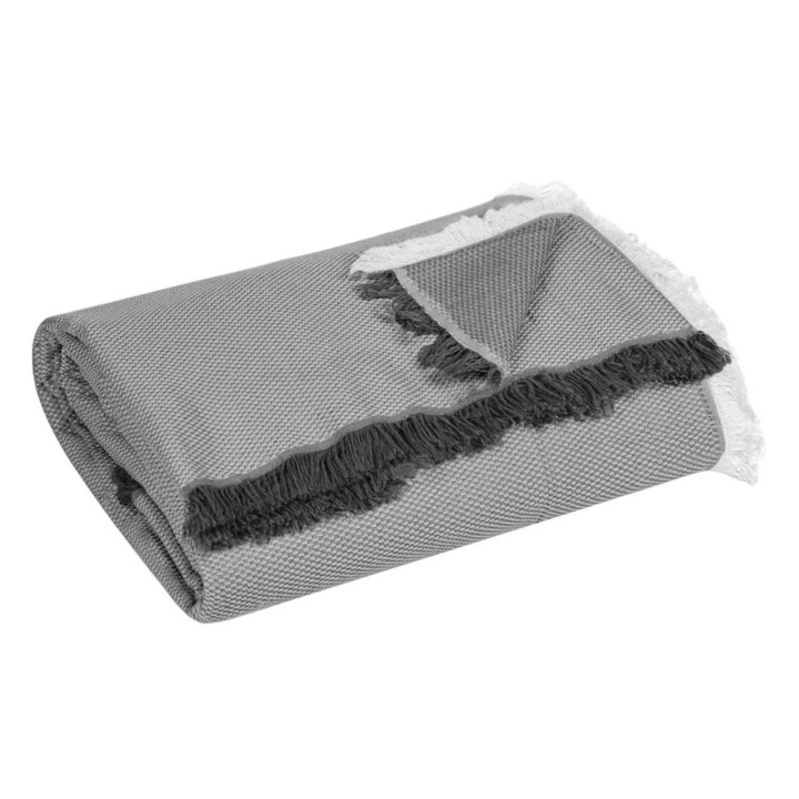 Покривало за диван, За двуместен диван, Релефен десен, Памук, Полиестер, 230x180 см, Сив