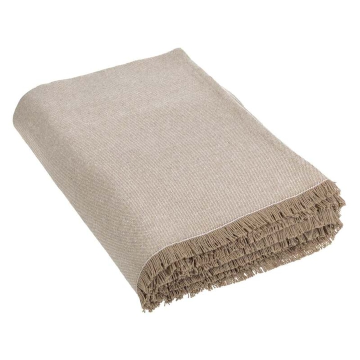 Покривало за диван, За триместен диван, Къси ресни, Памук, 280x170 см, Бежово