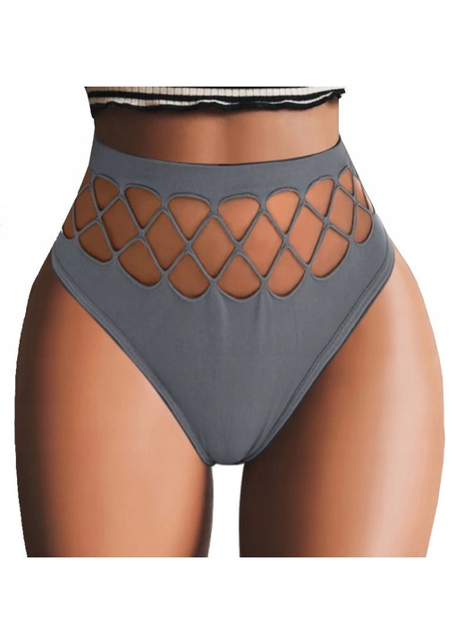 Chiloti tanga, SNM, XS-M, gri, talie inalta, banda tip plasa, material elastic fin, design modern, confort zilnic, aspect seducator