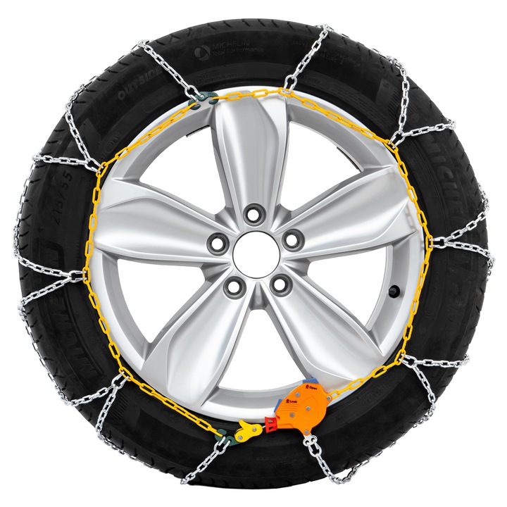 Lanturi antiderapante auto, Inter Pack, model KNS 100, zale 9 mm, sistem auto-tensionare, profil romb, certificare Ö-NORM V5117, compatibil ABS si ESP, montare rapida, otel calit, rezistente, cutie rigida