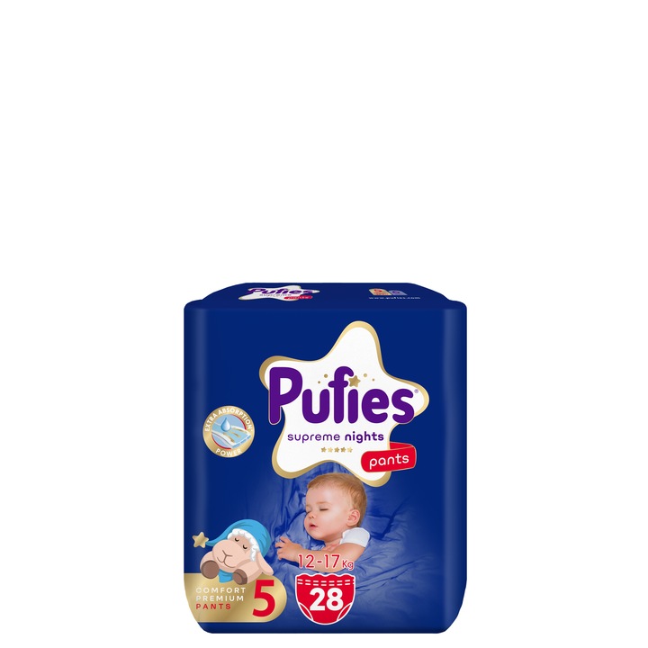 Scutece-Chilotel Pufies Supreme Nights, marimea 5 Junior, 28 bucati, 12-17 kg, Value Pack