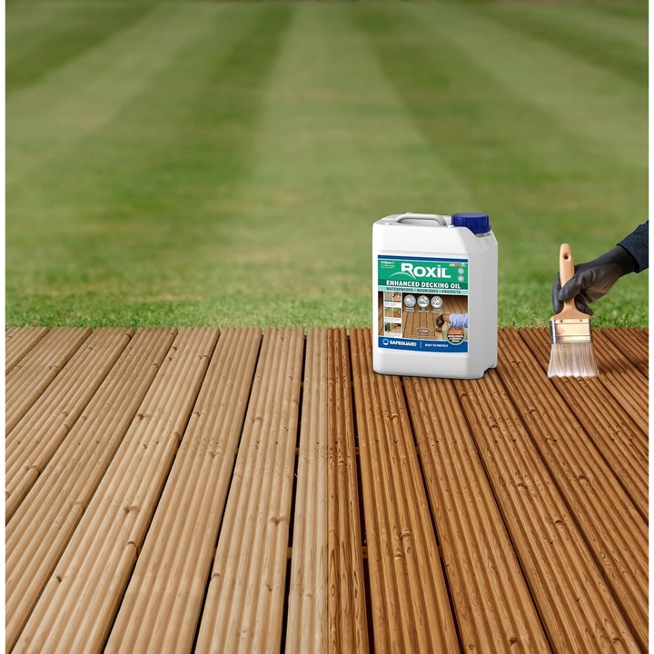 Roxil továbbfejlesztett teraszolaj, 5 l, átlátszó, kültéri fafelület-védelem, időjárás- és UV-álló, természetes matt felület