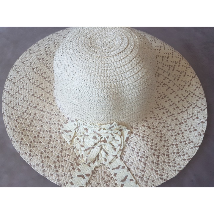 Pălării de plajă dama, Luk, crem cu dungi maro, model cu bor mare, set de 6 bucăți, One-Size
