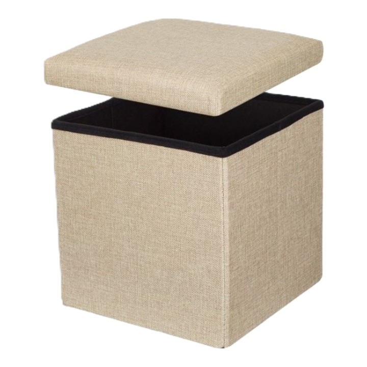Taburet cu Spatiu de Depozitare Pliabil cu Capac Bej 30x 30x 30cm