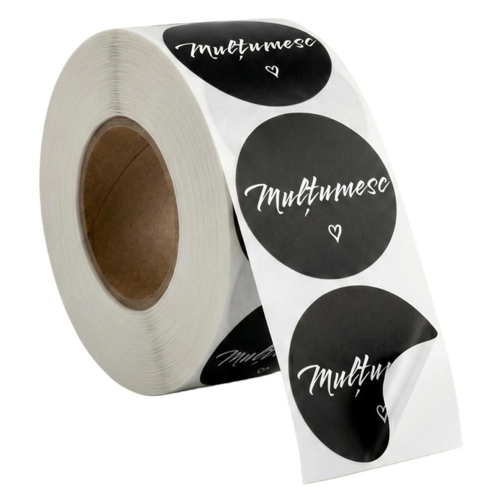 Etichete Decorative "Multumesc", Rola 500 buc, 2.5 cm, Ideale pentru Personalizare Cadouri si Pachete