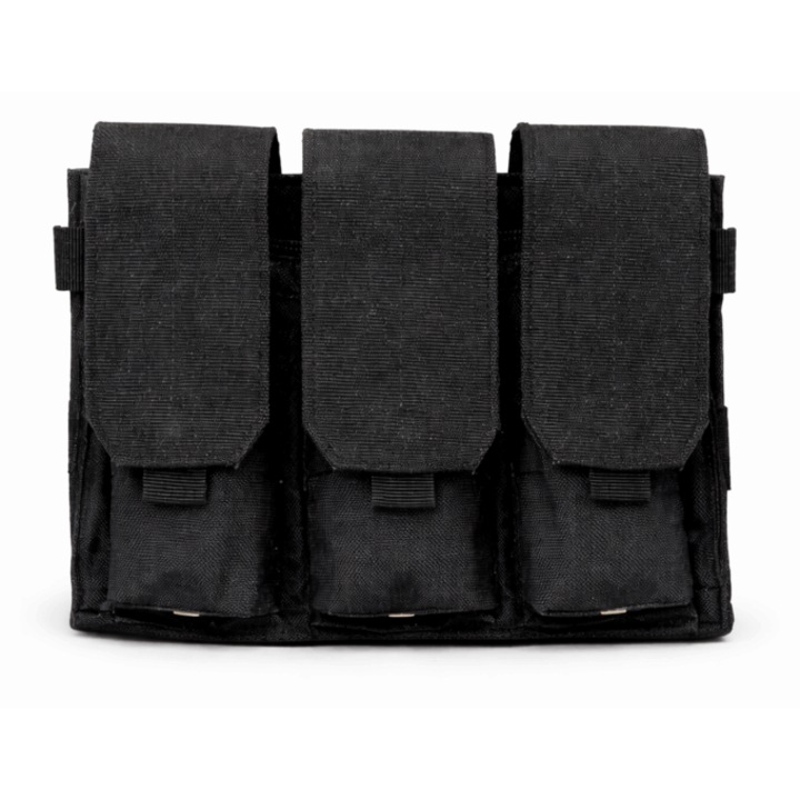 Buzunar tactic triplu Tactic, nylon, 3 compartimente, compatibil MOLLE, 20x10cm