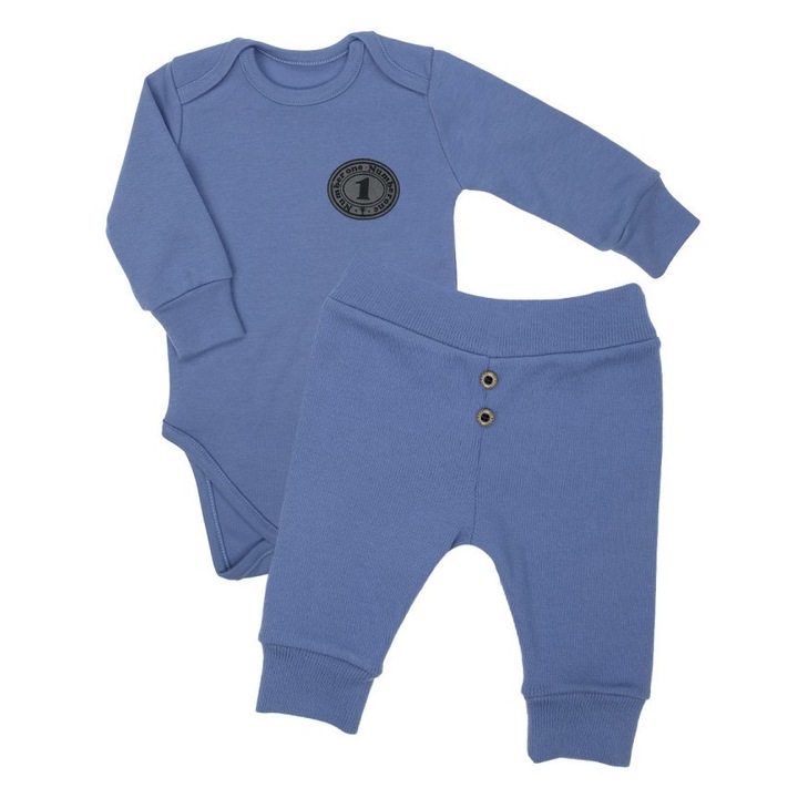 Set pentru copii, NICOL, body și pantaloni, bumbac, albastru, Albastru