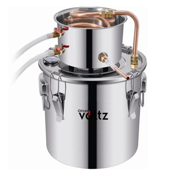 Oliver Voltz OV51214A30 pálinkafőző, 30 l, 35x35 cm, Réz hűtőcső, Vízpumpa, Rozsdamentes acél, Ezüst