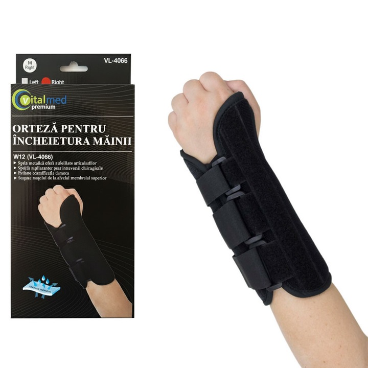 Orteza pentru incheietura mainii Vitalmed Premium, destinata stabilizarii si imobilizarii incheieturii mainii, marime M, circumferinta 15 - 17 cm, mana dreapta