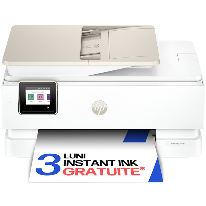 Multifunctional Inkjet color HP Envy Photo 7930, imprimare, copiere, scanare, A4, wireless, ADF, 15 ppm alb-negru / 10 ppm color, bej-alb, Eligibil instant ink