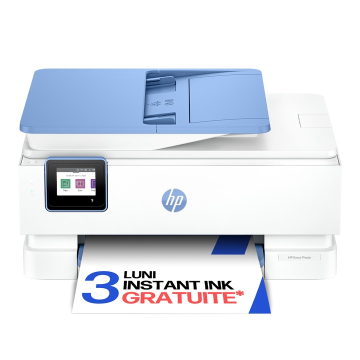 Multifunctional Inkjet color HP Envy Photo 7931, imprimare, copiere, scanare, A4, wireless, ADF, 15 ppm alb-negru / 10 ppm color, alb, Eligibil instant ink