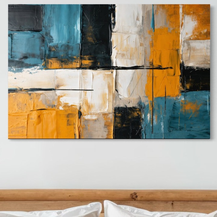 Tablou Canvas Premium, LuxCanva® C1281, Spatii care tac, 70 X 100 CM, Panza Bumbac 100% 400g/m2, Sasiu, Lemn, Geometrie, Culori, Abstract, Materie, Volum, Profunzime, Stabilitate, Urban, Univers, Gravitate, Expozitie, Birou, Living, Dormitor