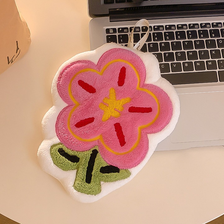 Set de 1 prosop de mana floral cu bucle de agatat, prosoape de baie, prosoape mici dragute reutilizabile, prosoape de mana din lana de coral potrivite pentru dormitoarele de familie