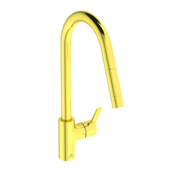 Ideal Standard Gusto 235 kihúzható zuhanyfejes konyhai csaptelep szálcsiszolt arany 1 sugártípus