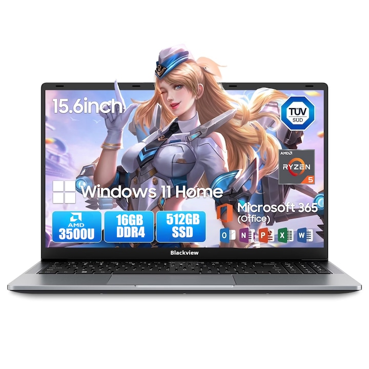 Laptop Blackview Acebook 6,16GB DDR4 512GB SSD, AMD Ryzen 5 3500U 3.7GHz/ Radeon Vega 8, Win11 Home, 38Wh,15.6" FHD+, HDMI 2.0, Bluetooth 5.0, USB 3.0, WLAN 5G, Gri