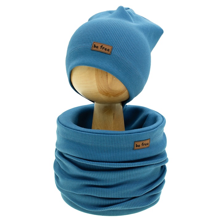 Nicol sapka + sál szett gyerekeknek, tengerészkék, rugalmas pamut, Oeko-Tex tanúsítvány