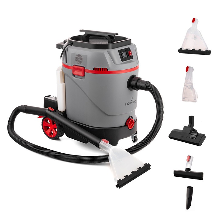 Lehmann PrimeWash professzionális kárpittisztító porszívó meleg vizes tisztítással, nedves/száraz, 22 kPa szívóerő, IPX4, tisztítószer tartály 4, 2 L, szennyezett víz tartály 35 L, szürke