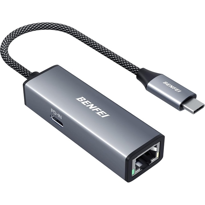 Адаптер USB-C към мрежова карта LAN Gigabit RJ45, чипсет RTL8153, със захранване Thunderbolt 3/4 100W, за лаптоп, съвместим с iPhone 15 Pro/Max, MacBook Pro/Air 2023, iMac