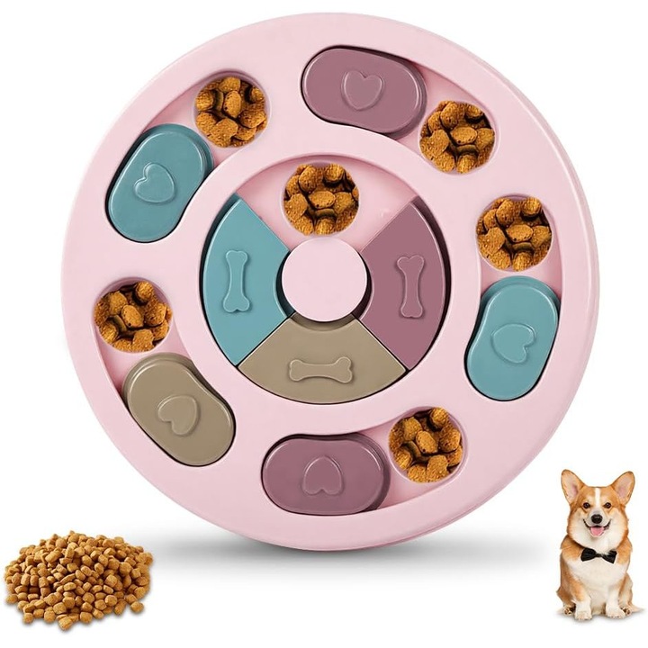 Jucărie puzzle interactivă pentru câini și pisici, hranitor lent, material PP, multicolor
