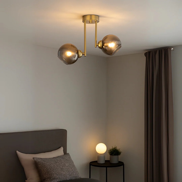 Lustra moderna MODUS, 2xE27, Inaltime 30, Gri, Auriu, Becuri Neincluse