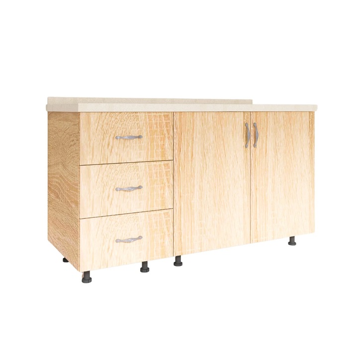 Set Corp Bucatarie L120 x H90 x A50cm, Culoare Stejar Sonoma, Picioare Reglabile, Blat Termorezistent 2.8 cm