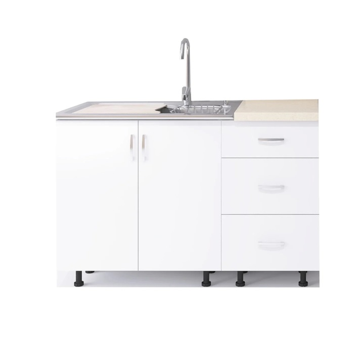 Set Corp Bucatarie L120 x H90 x A50cm, Culoare Alb, Picioare Reglabile, Blat Termorezistent 2.8 cm