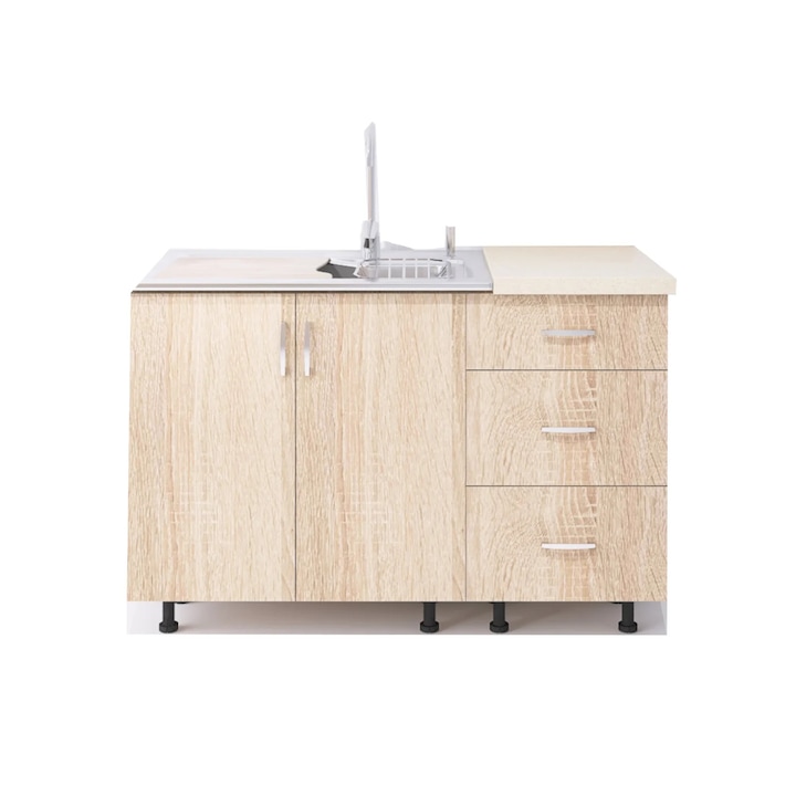 Set Corp Bucatarie L120 x H90 x A50cm, Culoare Sonoma, Picioare Reglabile, Blat Termorezistent 2.8 cm