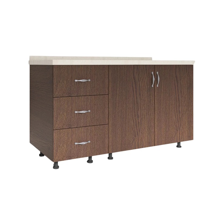 Set Corp Bucatarie L120 x H90 x A50cm, Culoare Wenge, Picioare Reglabile, Blat Termorezistent 2.8 cm