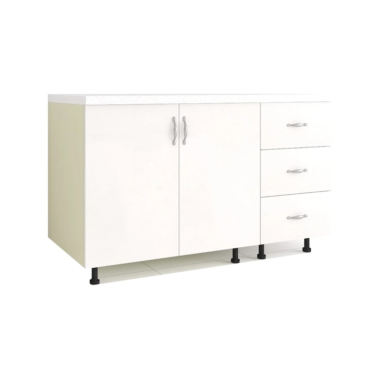 Corp inferior Bucatarie 120cm, PAL 18mm, Blat 2.8cm, Culoare Alb