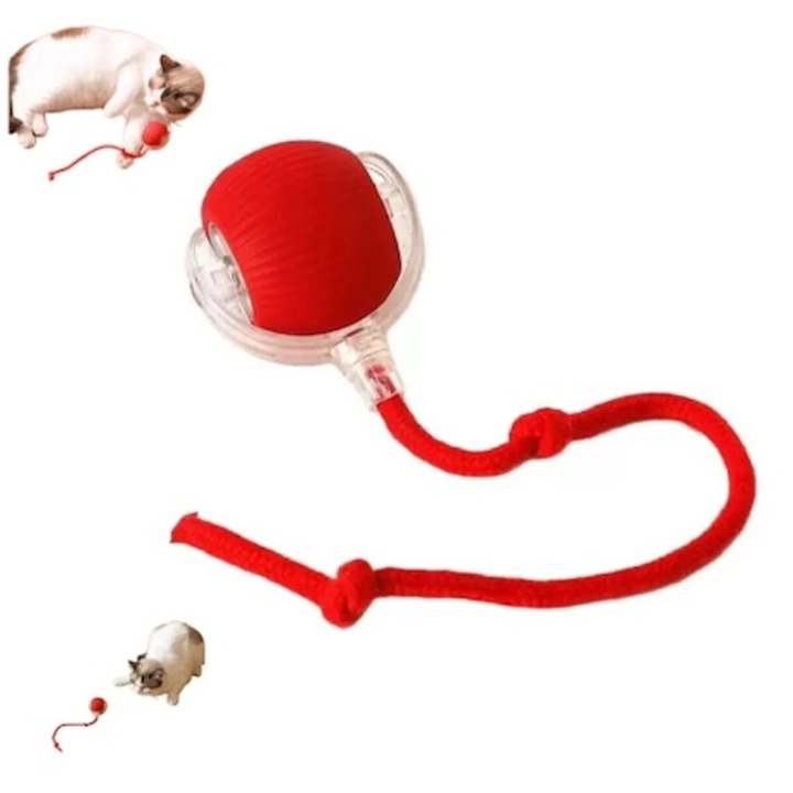 Jucarie Interactiva Inteligenta Pisici, Minge Automata, 3 Moduri, LED, Incarcare USB, Culoare Rosie