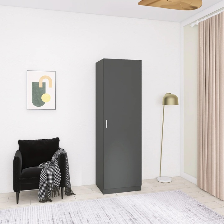 Dulap cu o usa cu 4 rafturi, H200 x L45 x A50 cm, Material PAL 18mm, Culoare Gri Antracit