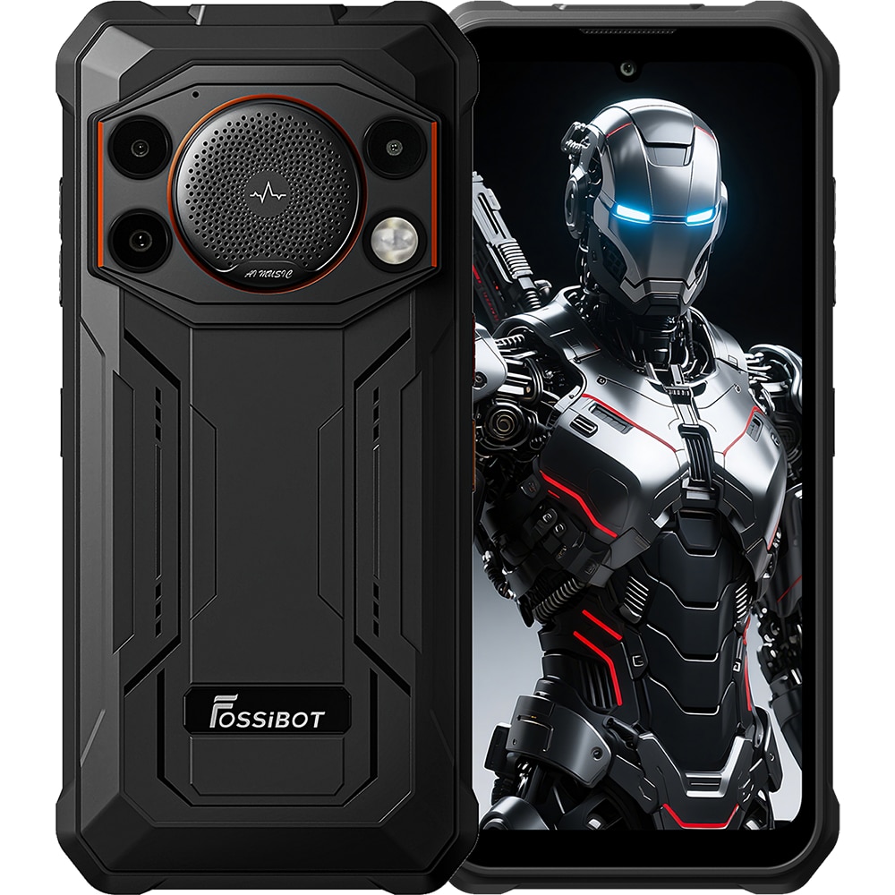 Telefon mobil FOSSIBOT F110 Pro Orange, 5G, Dual SIM, 6.75-inch IPS, 8-Core Dimensity 6300, 8GB RAM, 128GB, NFC, GPS, AI Triple Camera, 128dB Big Speaker, 10000mAh, IP68/IP69K, Android 15