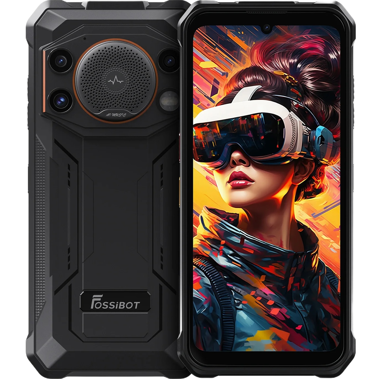 Telefon mobil FOSSIBOT F110L Orange, 4G, Dual SIM, 6.75-inch IPS, 8-Core T615, 4GB RAM, 128GB, NFC, GPS, 128dB Big Speaker, Lanterna 120LM, 10000mAh, IP68/IP69K, Android 15