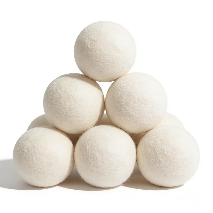 Set de 6 mingi de uscare pentru masina de spalat, reutilizabile, 7cm, alb