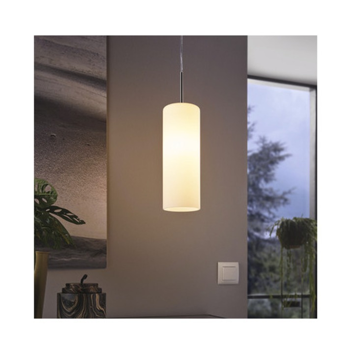 Pendul iluminat Troy3, nichel mat, sticlă satinată, 110x105mm