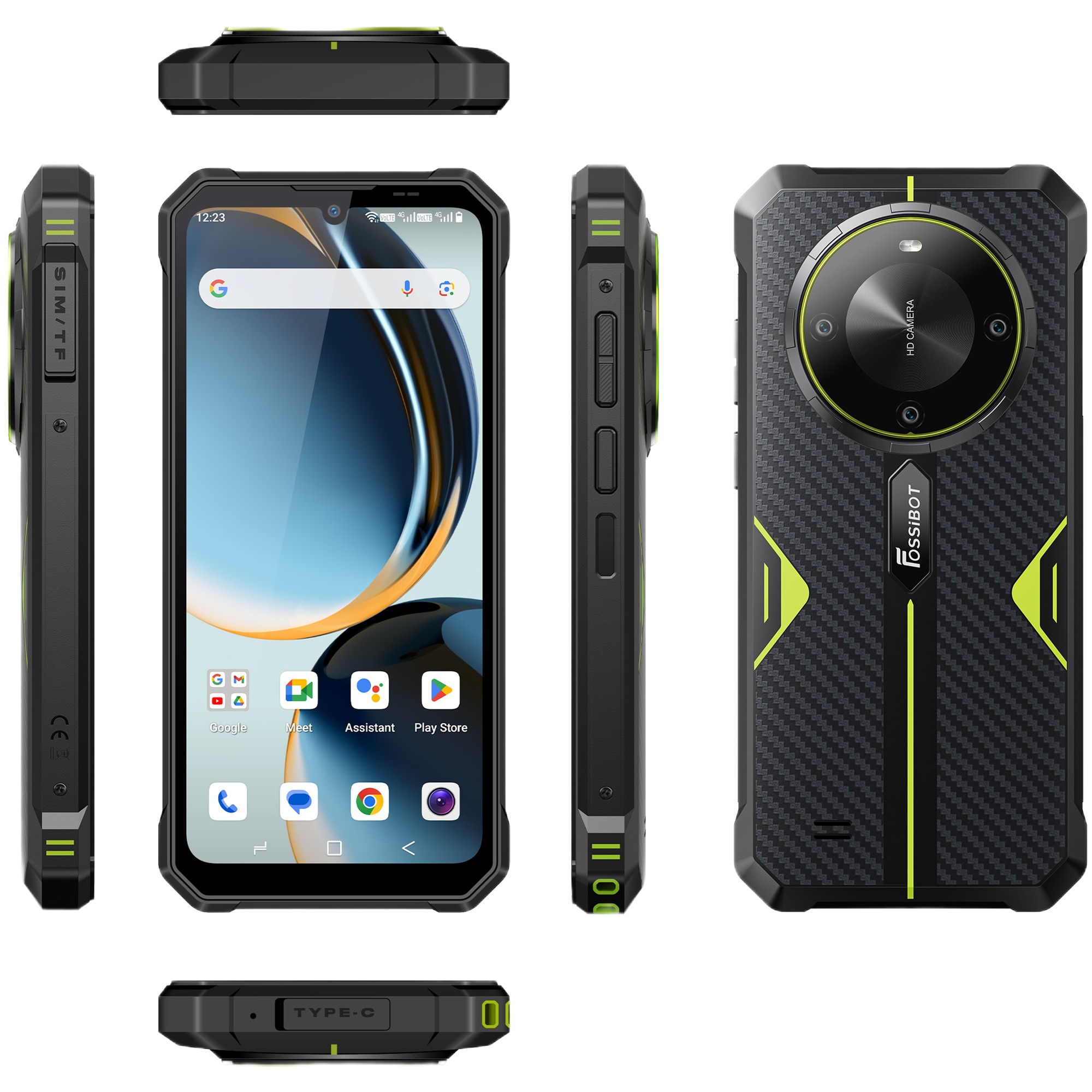 Telefon mobil FOSSIBOT F105, 5G, Dual SIM, Octa-Core, 6.75-inch IPS, 4GB RAM, 64GB, Camera 20MP + 8MP, GPS, NFC, 10300mAh, IP68/IP69K, Android 14, Green