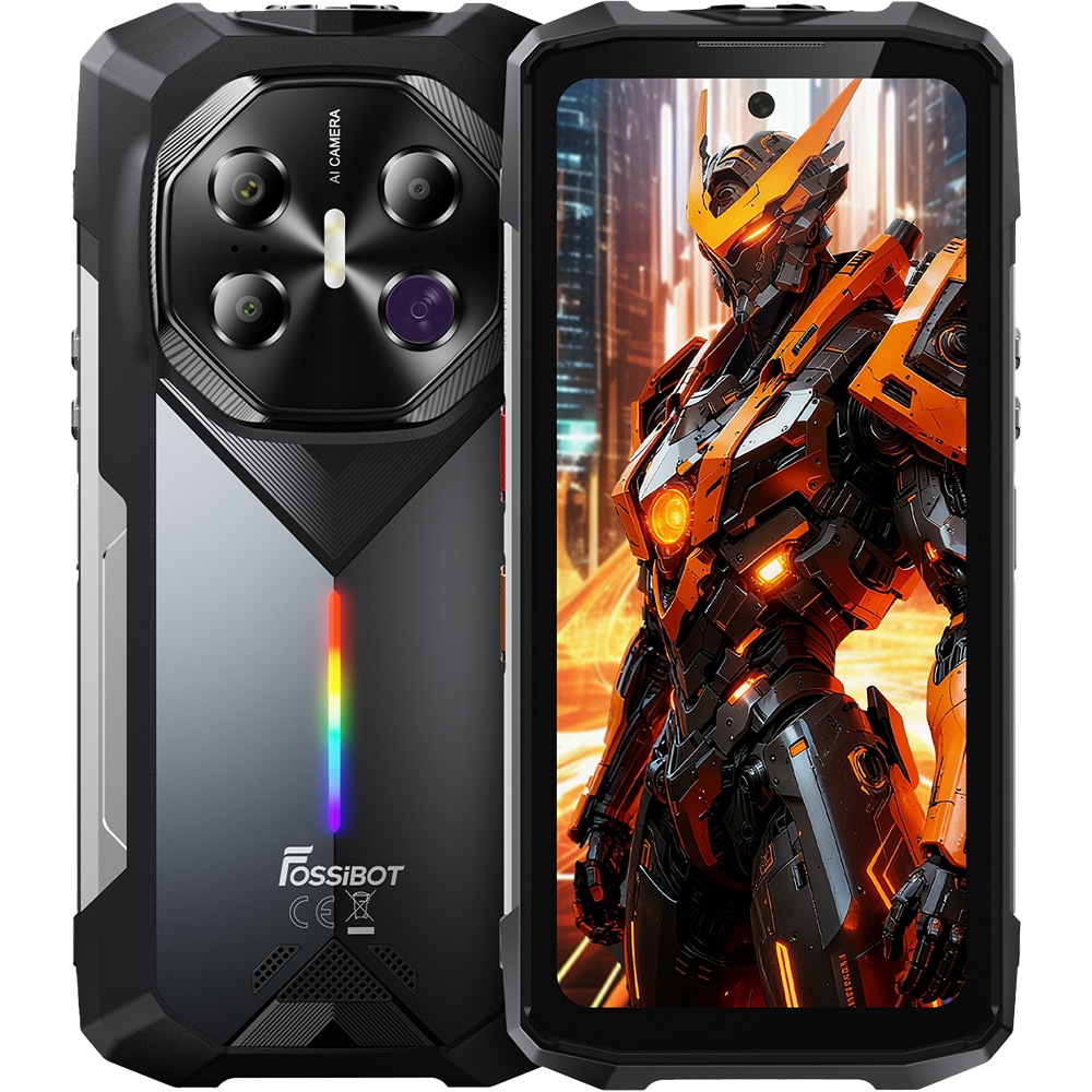 Telefon mobil FOSSIBOT F113, 5G, Dual SIM, 6.78-inch 120Hz IPS, 8-Core Dimensity 7050, 12GB RAM, 256GB, Camera 64MP Long-Distance Night Vision, Ambient Light RGB, GPS, NFC, 20000mAh, IP68/IP69K, Android 15