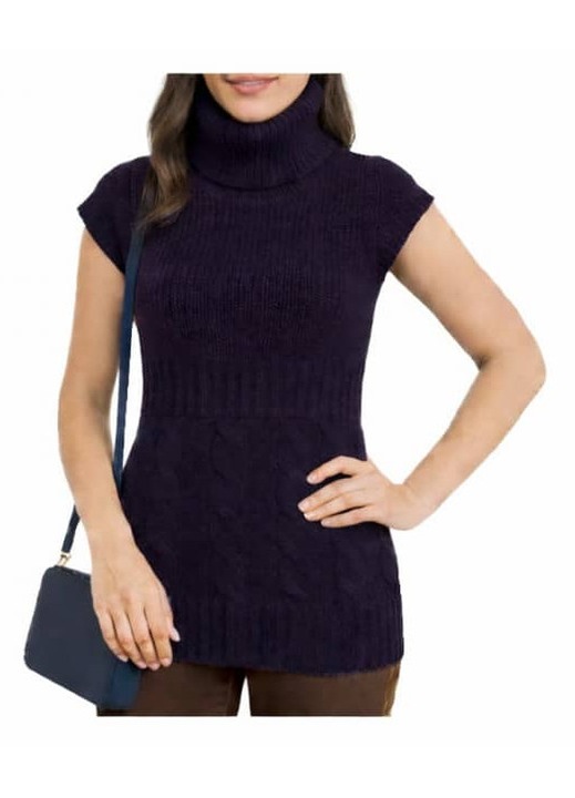 Pulover femei, mov, marime XL-2XL, guler inalt, maneci scurte