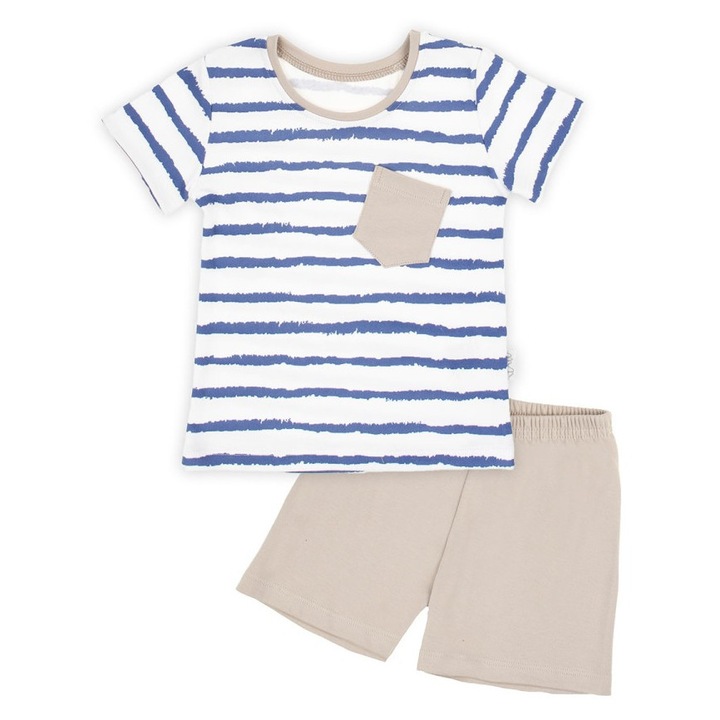 Set băieți tricou alb și pantaloni scurți bej, Nicol, Alb