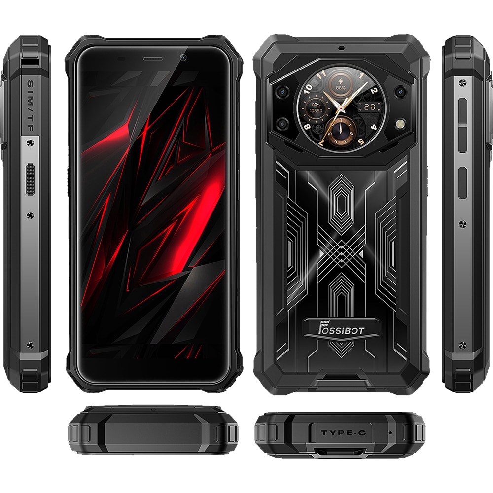 Telefon mobil FOSSIBOT F101 Pro, Dual SIM, 4G, 5.45-inch IPS, Octa-Core Helio P60, 8GB RAM, 128GB, 10600mAh, NFC, GPS, Radio FM, Suport HAC, IP68/IP69K, Android 13, Black