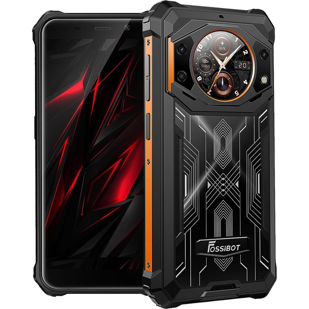 Telefon mobil FOSSIBOT F101 Pro, Dual SIM, 4G, 5.45-inch IPS, Octa-Core Helio P60, 8GB RAM, 128GB, 10600mAh, NFC, GPS, Radio FM, Suport HAC, IP68/IP69K, Android 13, Orange