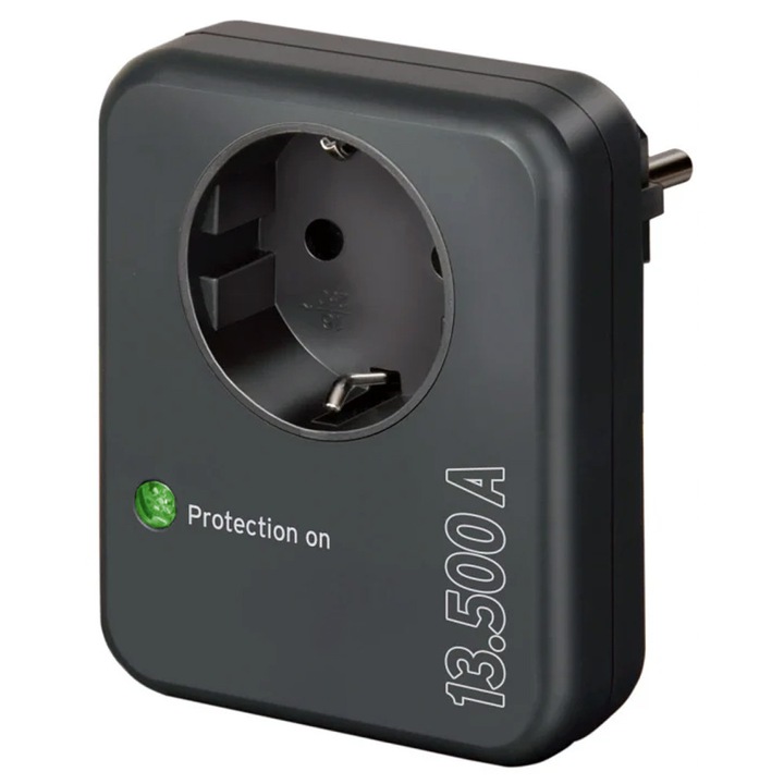 Адаптор за контакт DAMUR със защита от токови колебания 13.500A, 1 контакт, LED индикатор, антрацит