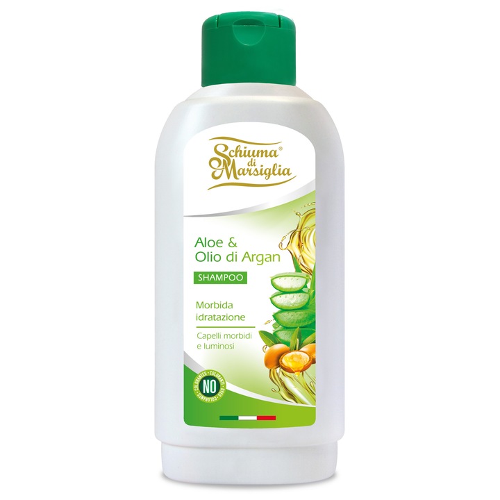 Sampon cu parfum de aloe si ulei de argan, pentru toate tipurile de par, Schiuma di Marsiglia, 1000 ml